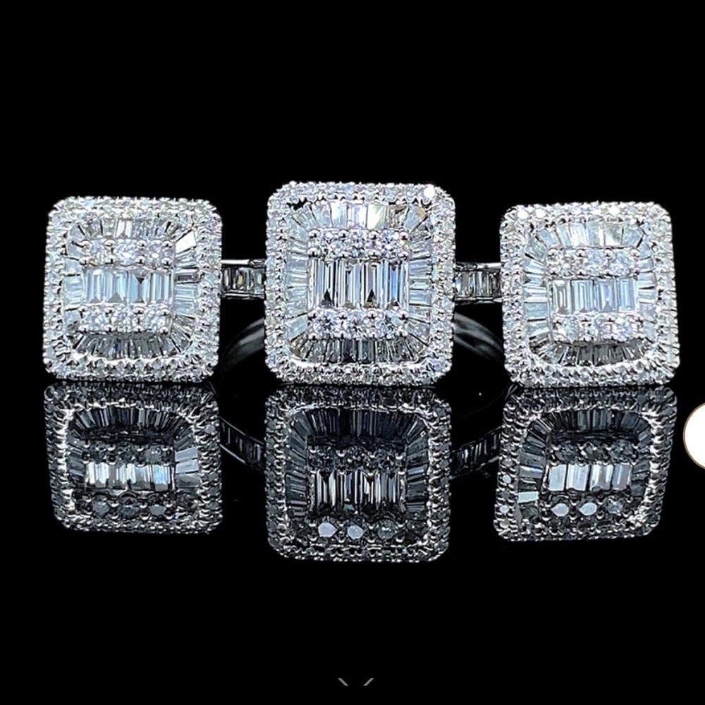 Large Square Natural Diamond jewelry set 14K white pure solid gold